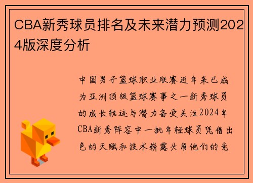 CBA新秀球员排名及未来潜力预测2024版深度分析